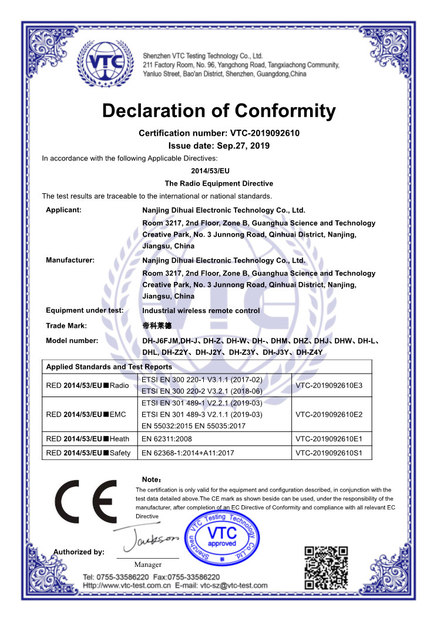 CHINA Nanjing Dihuai Electronic Technology Co., Ltd. Certificaciones